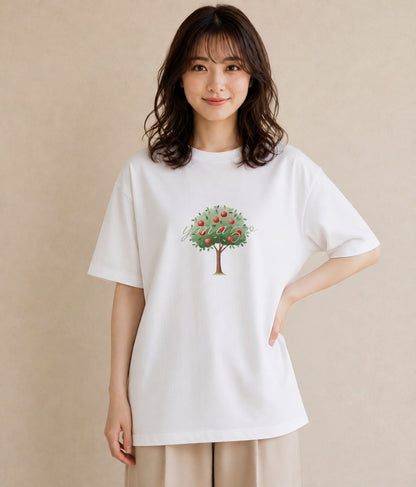 グラフィックTシャツ レディース 木 植物 ボタニカル イラスト カフェ服 クリスマス 白T YMAZO