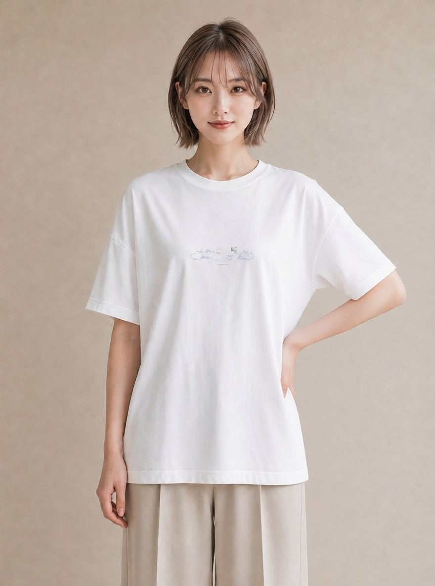 プリントTシャツ レディース 雲 星空 宇宙 イラスト 個性的 カフェ服 クリスマス 白T YMAZO