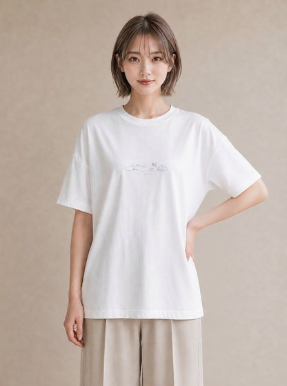 プリントTシャツ レディース 雲 星空 宇宙 イラスト 個性的 カフェ服 クリスマス 白T YMAZO