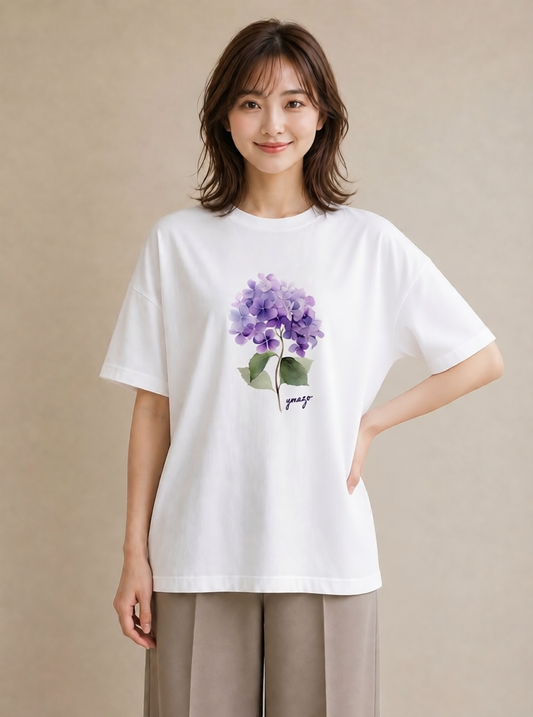 デザインTシャツ レディース あじさい 紫陽花 アジサイ 花 花柄 イラスト 母娘コーデ 自分用 白T YMAZO
