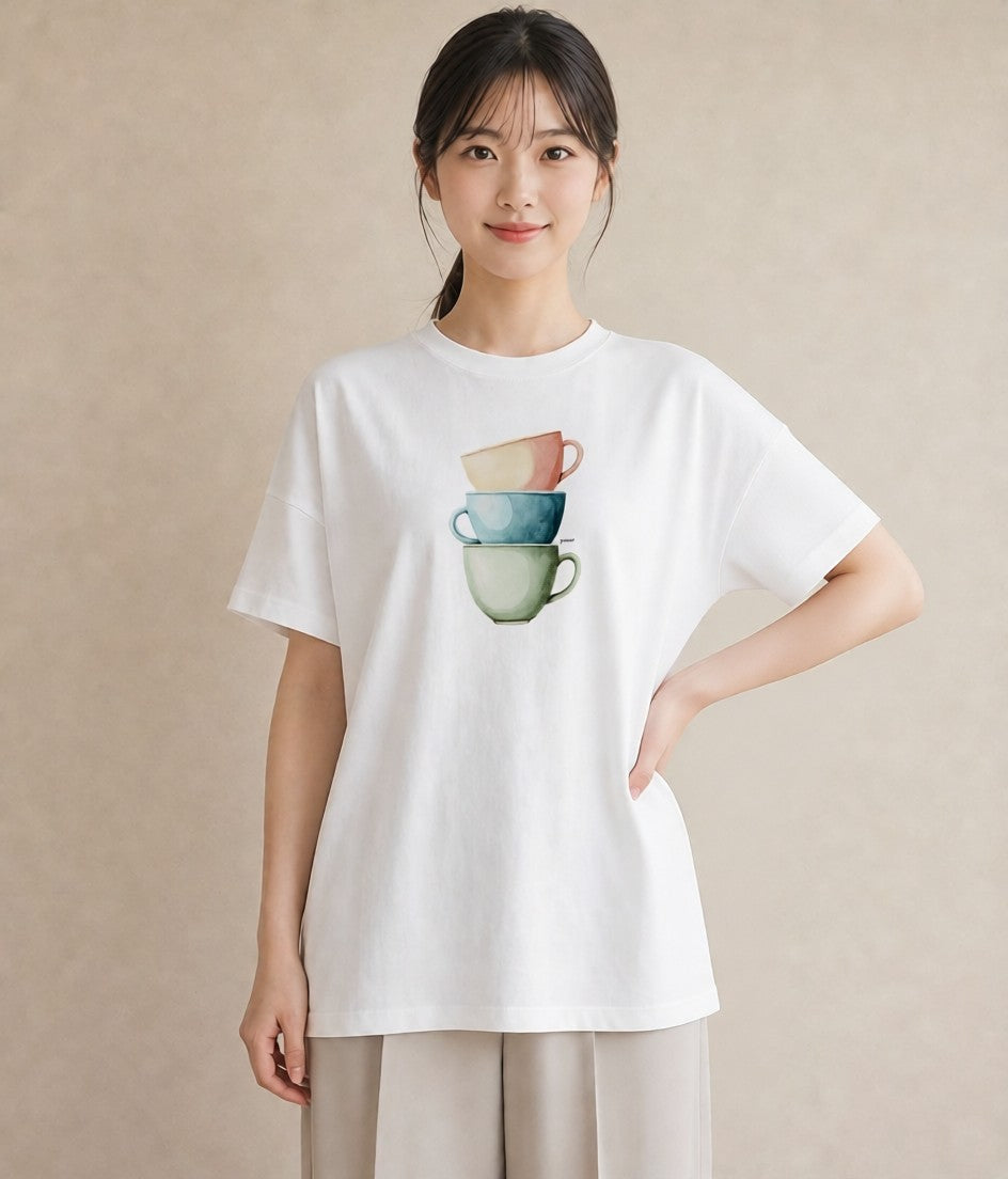 グラフィックTシャツ レディース エスプレッソ 食べ物 フード イラスト ナチュラル 旅行 母娘コーデ 白T YMAZO