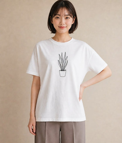 Tシャツ レディース 観葉植物 ボタニカル 植物 イラスト ニュアンス 女性 旅行用 白T YMAZO