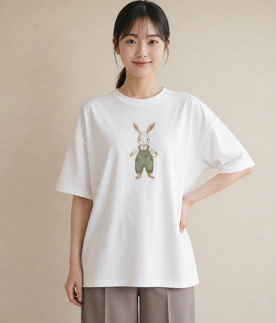 グラフィックTシャツ レディース ミニうさぎ ペット 動物 イラスト 手描き風 ビーチ デイリーウェア 白T YMAZO