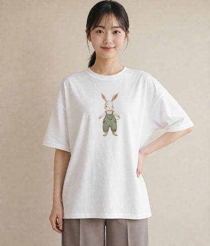 グラフィックTシャツ レディース ミニうさぎ ペット 動物 イラスト 手描き風 ビーチ デイリーウェア 白T YMAZO
