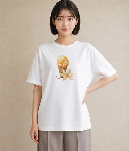 Tシャツ レディース アイス 食べ物 フード イラスト シック 休日 ペアコーデ 白T YMAZO