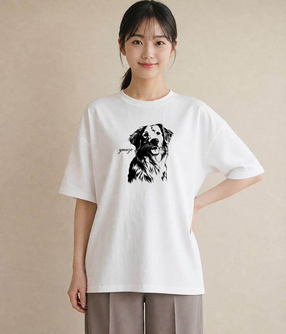 デザインTシャツ レディース 犬 いぬ イラスト 水彩風 カフェ巡り 女子会 白T YMAZO
