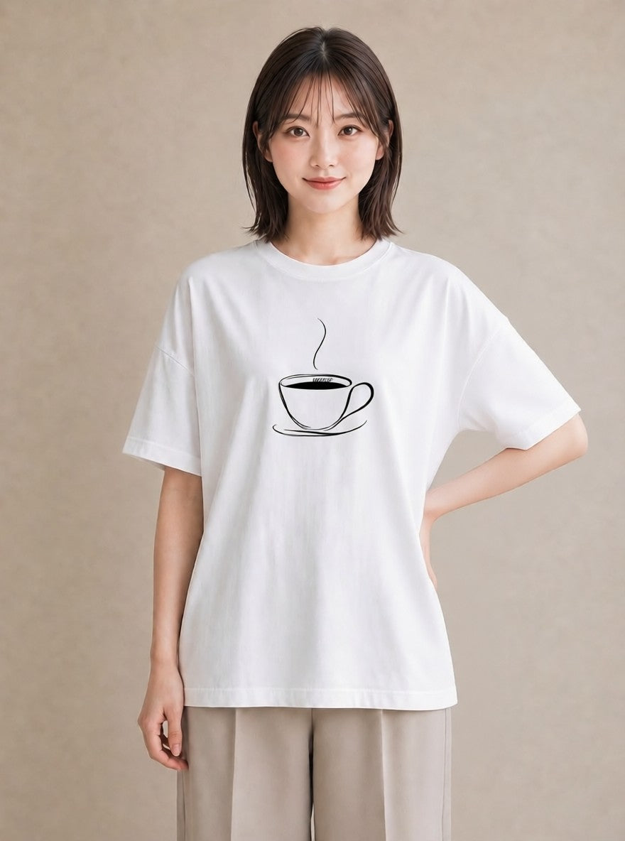 グラフィックTシャツ レディース コーヒー カフェ 珈琲 イラスト 淡色 通勤 在宅 白T YMAZO