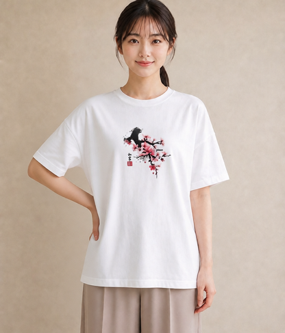 Tシャツ レディース 梅 花 花柄 イラスト モード ルームウェア ギフト 白T YMAZO