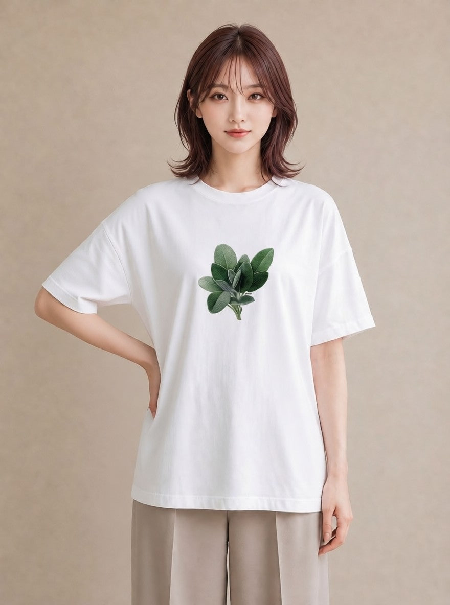 デザインTシャツ レディース ハーブ 植物 ボタニカル イラスト 水彩風 春服 ミセス 白T YMAZO
