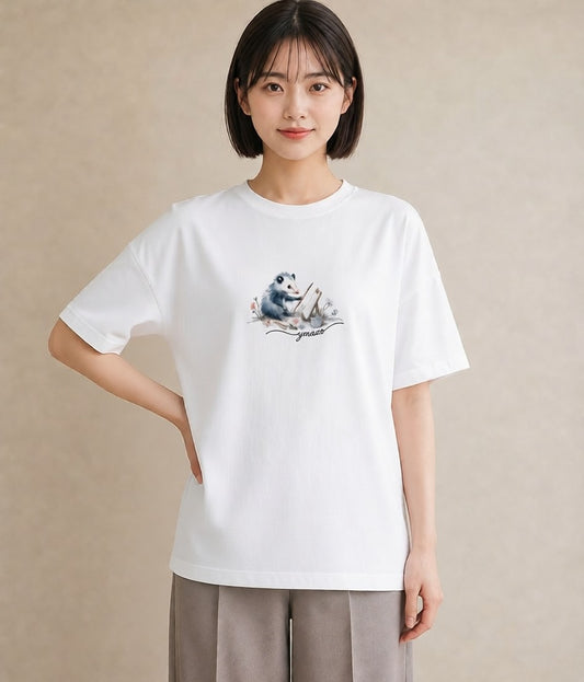 デザインTシャツ レディース ロボロフスキー ペット 動物 イラスト 韓国風 カジュアルコーデ 買い物 白T YMAZO