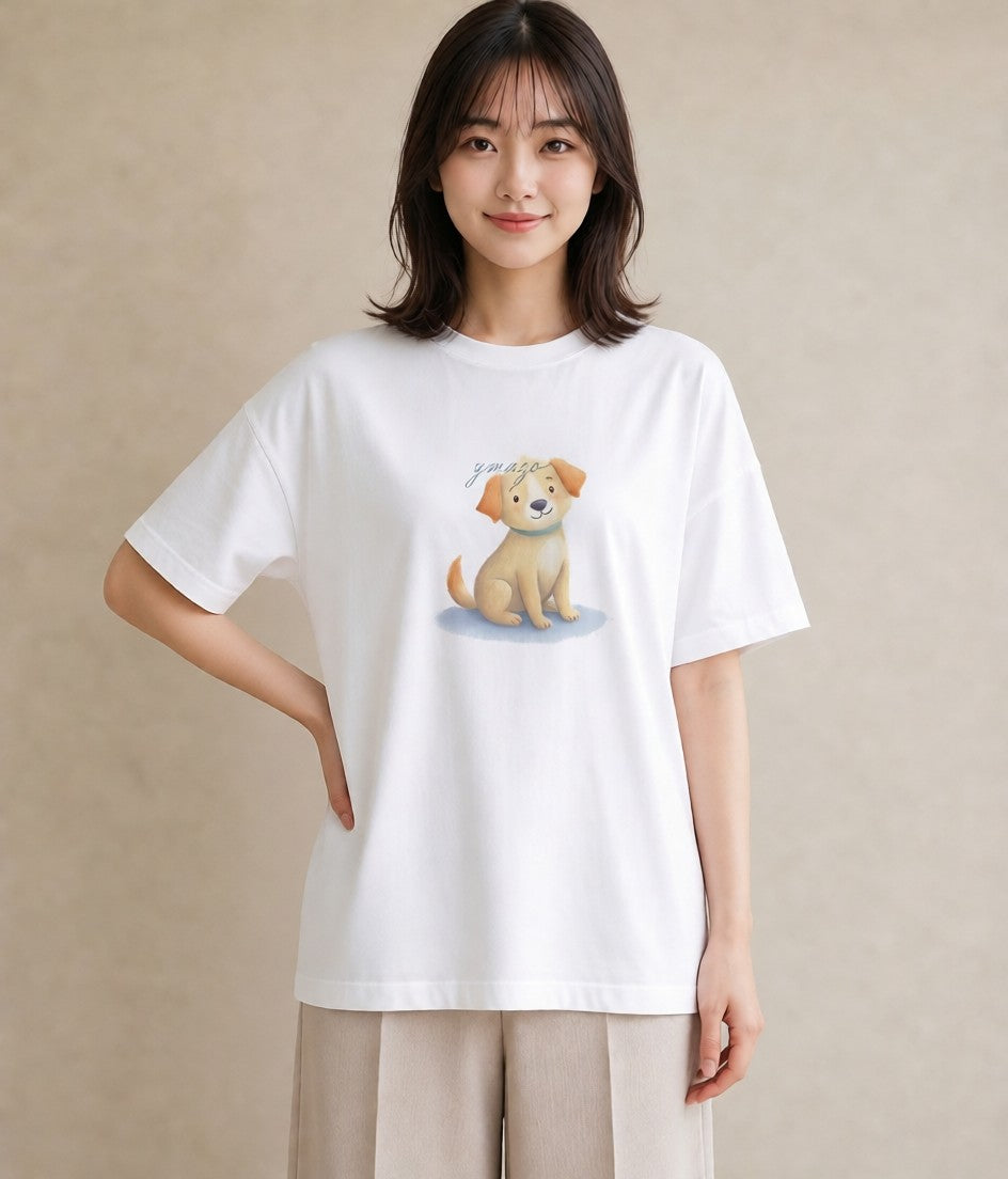 デザインTシャツ レディース 犬 いぬ イラスト ミニマル デート 帰省 白T YMAZO