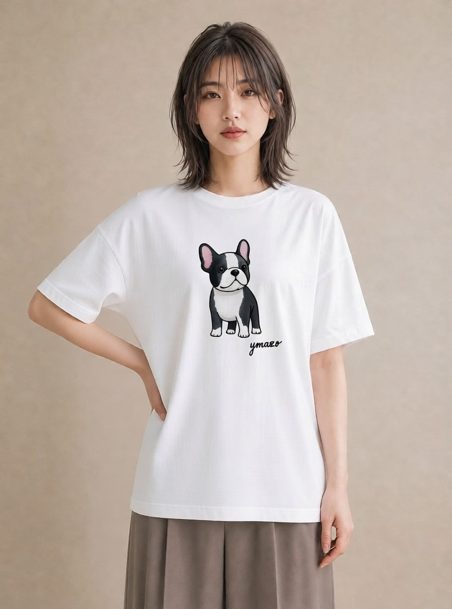 半袖Tシャツ レディース いぬ 犬 ワンコ イラスト カフェコーデ 部屋着 女性向けギフト 白T YMAZO