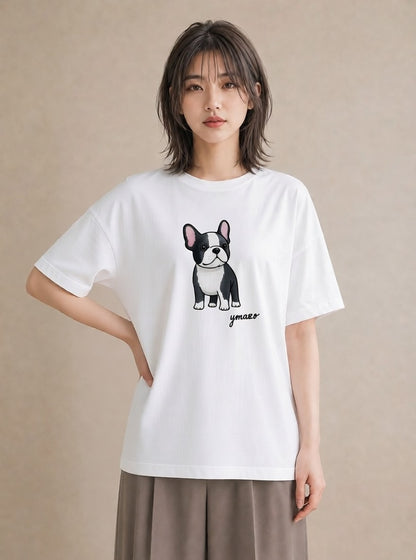 半袖Tシャツ レディース いぬ 犬 ワンコ イラスト カフェコーデ 部屋着 女性向けギフト 白T YMAZO