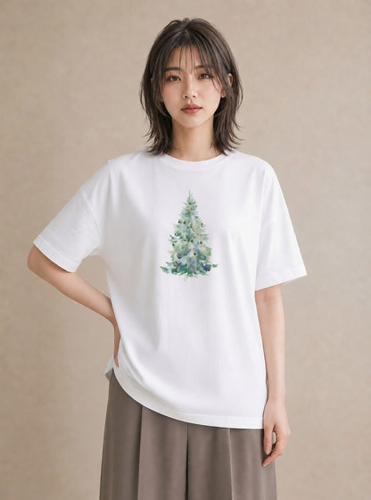 Tシャツ レディース 木 植物 ボタニカル イラスト 普段使い 海 カフェ巡り 白T YMAZO