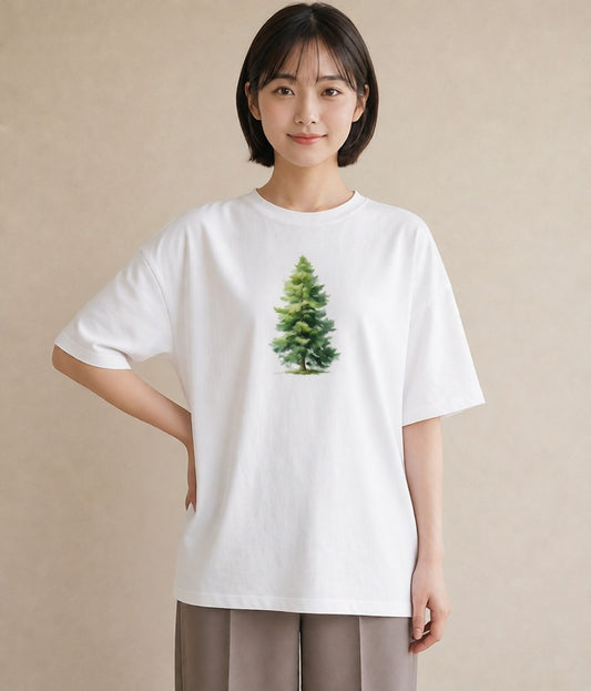 グラフィックTシャツ レディース 木 植物 ボタニカル イラスト きれいめカジュアル ラフ レイヤード 白T YMAZO