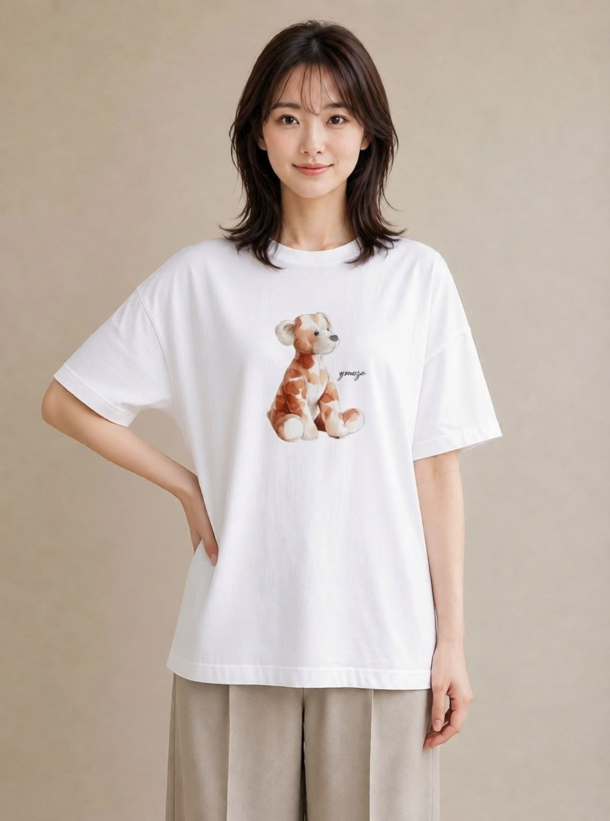 デザインTシャツ レディース 子犬 犬 いぬ イラスト シック 散歩 お出かけ 白T YMAZO