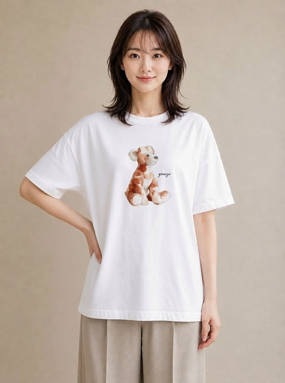 デザインTシャツ レディース 子犬 犬 いぬ イラスト シック 散歩 お出かけ 白T YMAZO