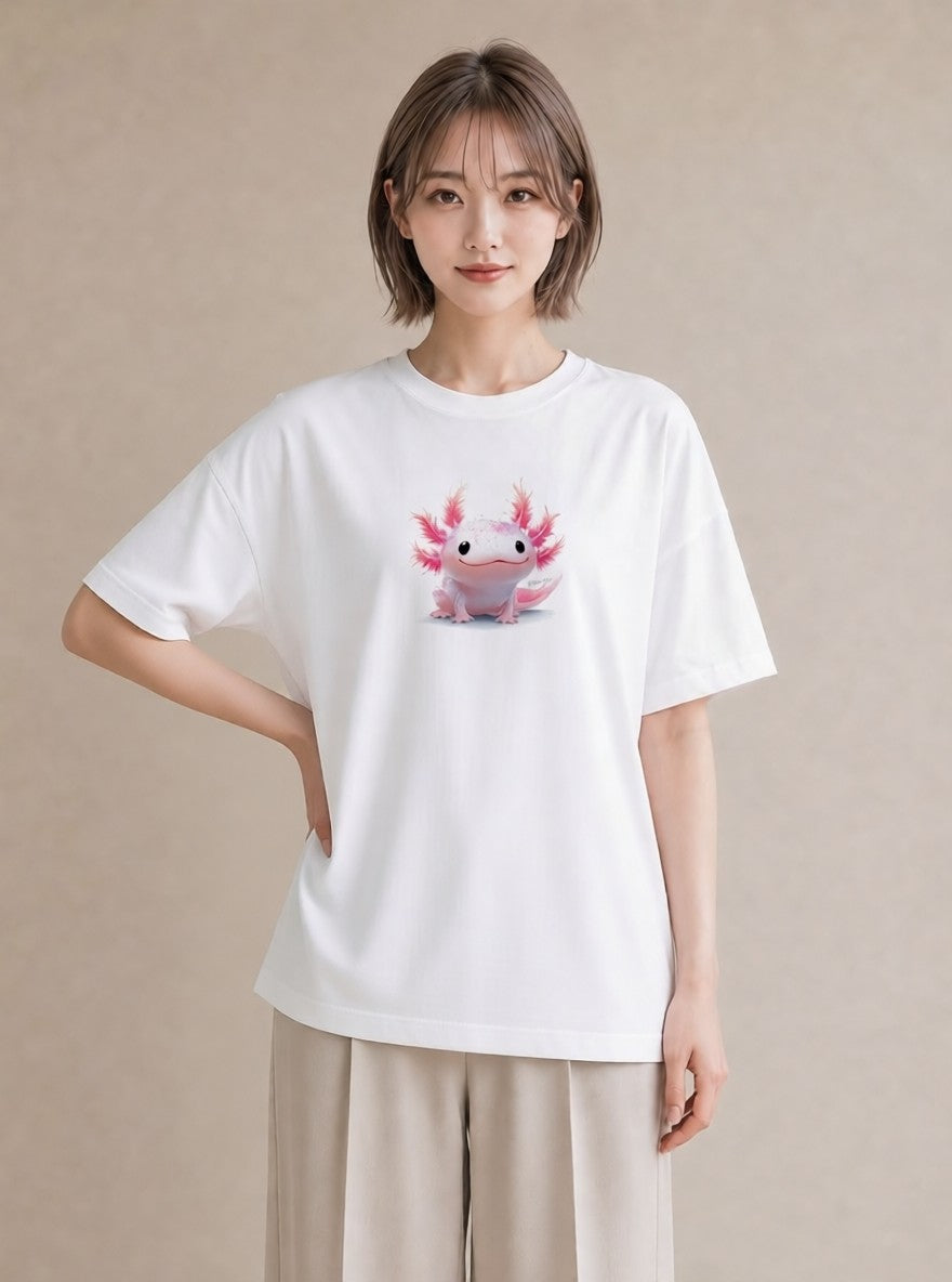 グラフィックTシャツ レディース ウーパールーパー ペット 動物 イラスト アート風 親子 20代 白T YMAZO