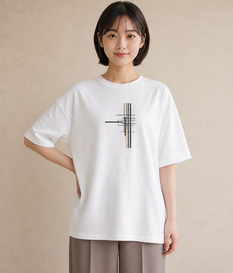 デザインTシャツ レディース 幾何学 ミニマル ジオメトリック イラスト 在宅 公園 白T YMAZO