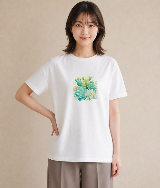 グラフィックTシャツ レディース サボテン 植物 ボタニカル イラスト ゆるかわ ビーチ デイリーウェア 白T YMAZO