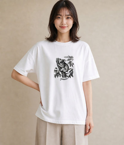 デザインTシャツ レディース コアラ 動物 アニマル イラスト シック クリスマス 旅行 白T YMAZO