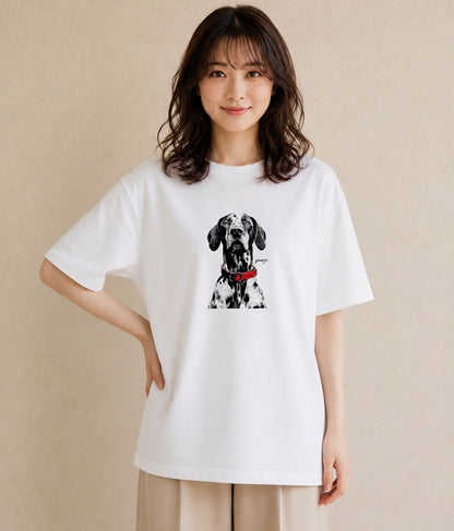 デザインTシャツ レディース ダルメシアン 犬 いぬ イラスト ニュアンス 敬老の日 ホワイトデー 白T YMAZO