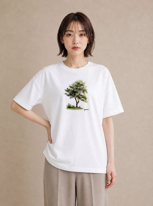 デザインTシャツ レディース 木 植物 ボタニカル イラスト 韓国風 ホワイトデー 春服 白T YMAZO