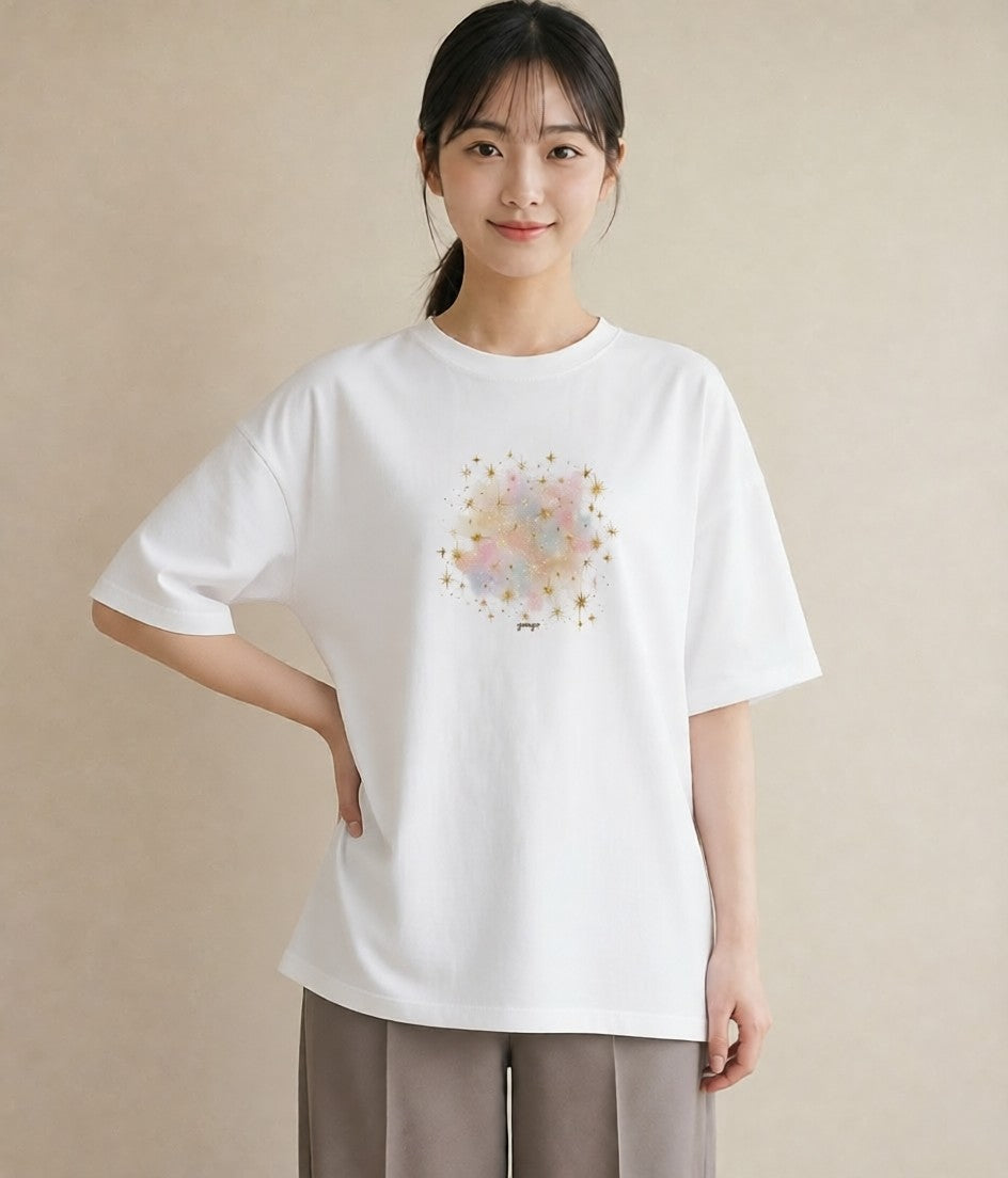 半袖Tシャツ レディース 射手座 星空 宇宙 イラスト 社会人 女性 白T YMAZO