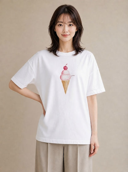 グラフィックTシャツ レディース クリームソーダ 食べ物 フード イラスト 普段使い 女性 旅行用 白T YMAZO