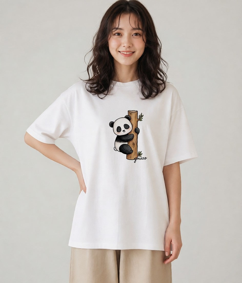 デザインTシャツ レディース レッサーパンダ 動物 アニマル イラスト 手描き風 夏コーデ 通学 白T YMAZO