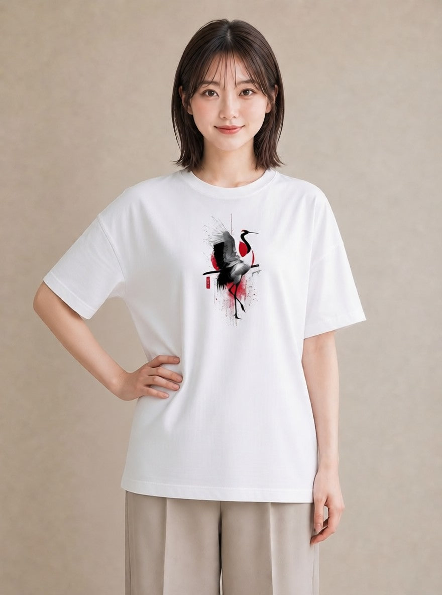 プリントTシャツ レディース 折り鶴 折り紙 ナチュラル アンティーク イラスト シンプル 帰省 ラフ 白T YMAZO