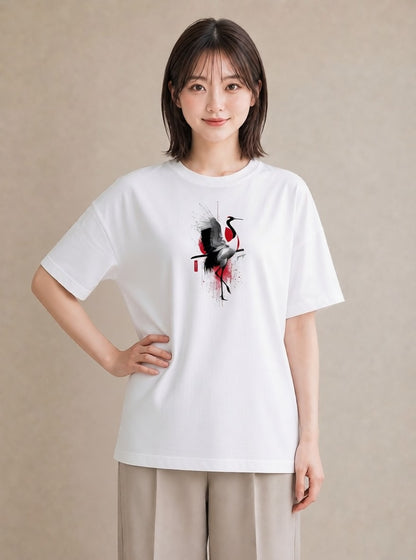 プリントTシャツ レディース 折り鶴 折り紙 ナチュラル アンティーク イラスト シンプル 帰省 ラフ 白T YMAZO