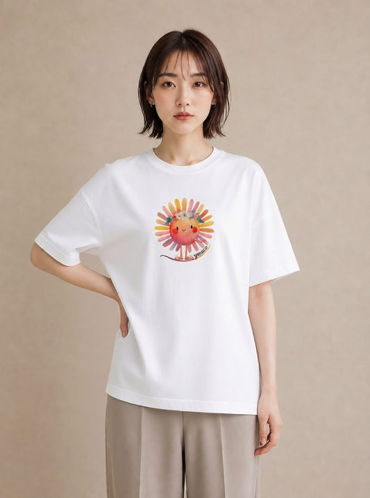 半袖Tシャツ レディース 太陽 星空 宇宙 イラスト シック 通学 誕生日プレゼント 白T YMAZO