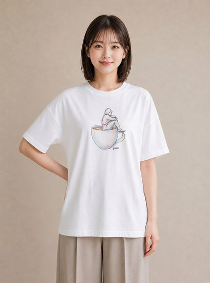 半袖Tシャツ レディース コーヒー カフェ 珈琲 イラスト シック 母の日 ビーチ 白T YMAZO