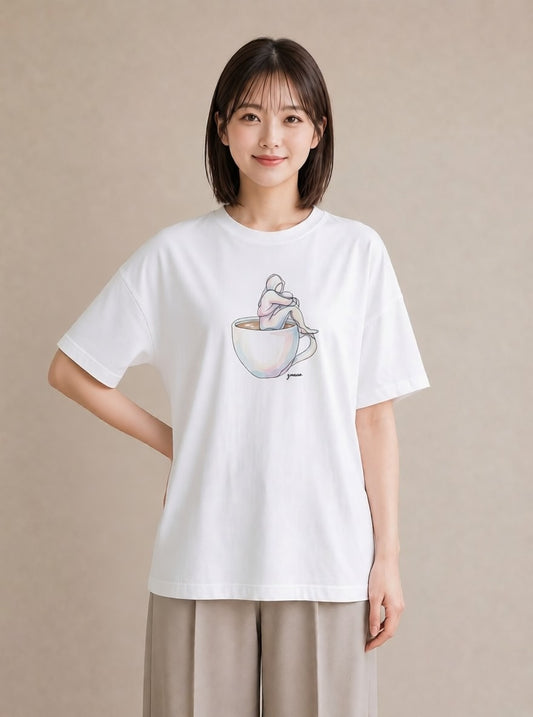 半袖Tシャツ レディース コーヒー カフェ 珈琲 イラスト シック 母の日 ビーチ 白T YMAZO