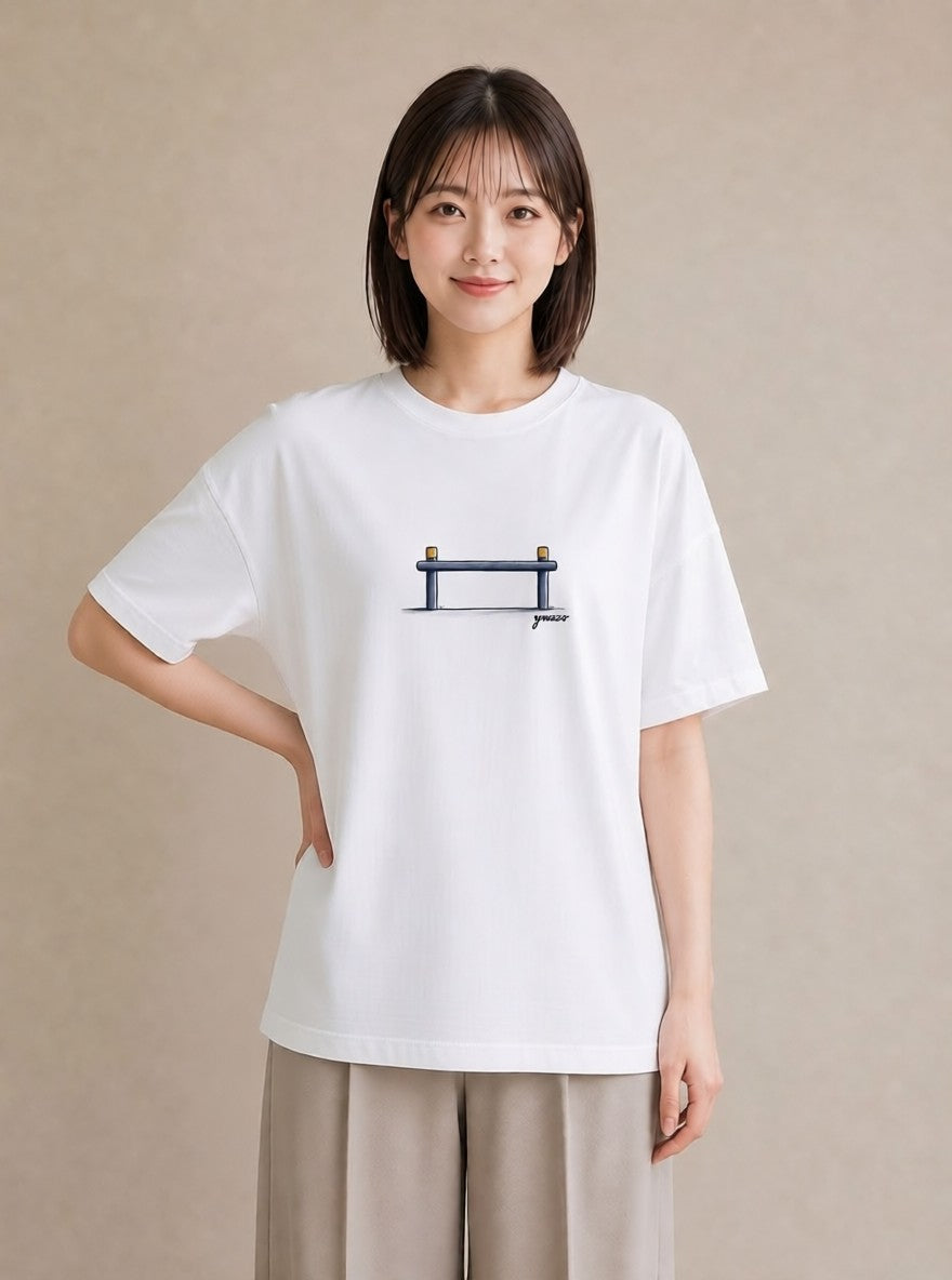 Tシャツ レディース 小川 橋 せせらぎ ナチュラル アンティーク イラスト ポップ ラフ レイヤード 白T YMAZO