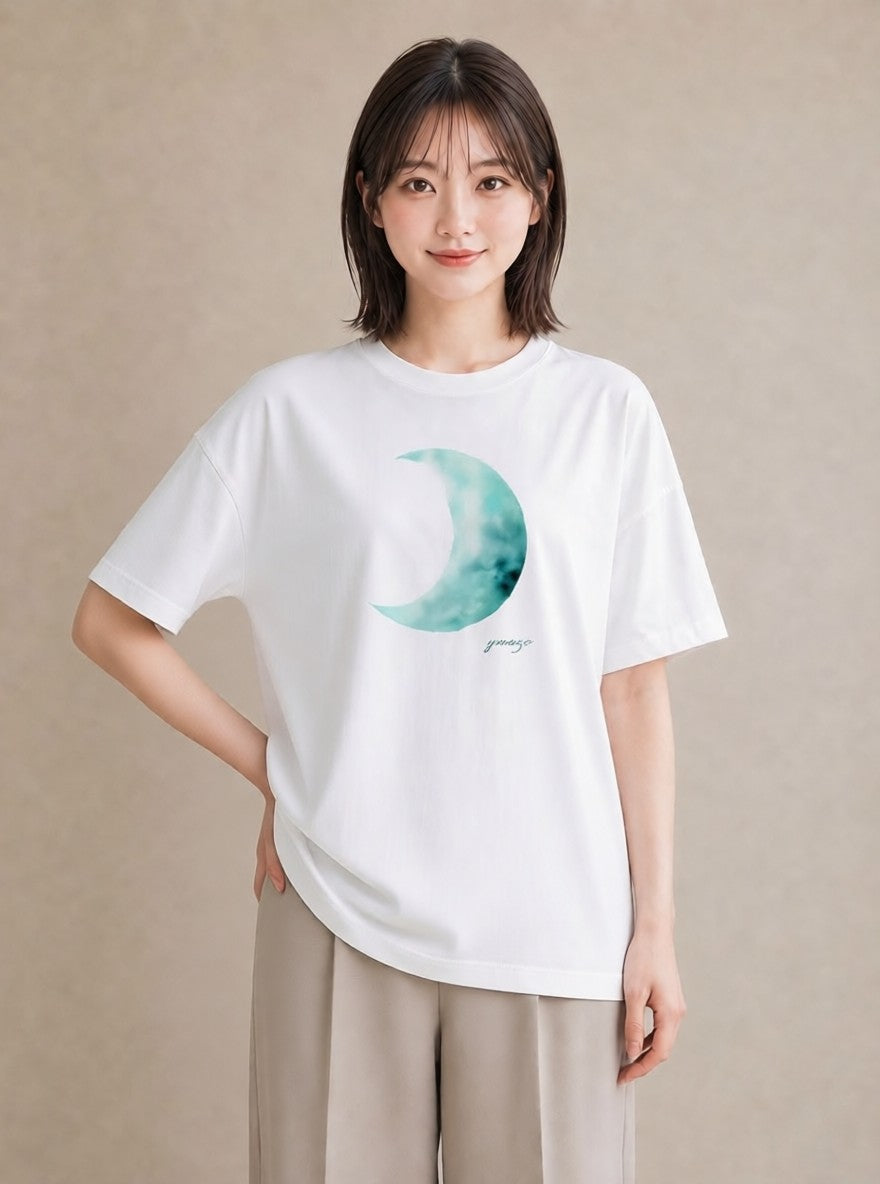デザインTシャツ レディース 月 星空 宇宙 イラスト ラフ 友達ギフト 部屋着 白T YMAZO