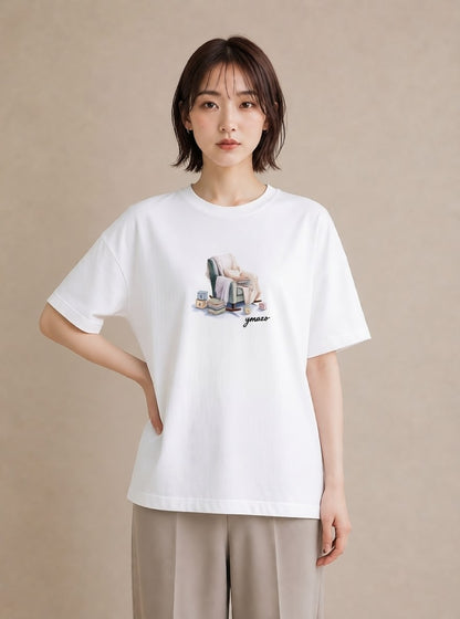 Tシャツ レディース 窓辺の椅子 窓辺 椅子 ナチュラル アンティーク イラスト 北欧風 ルームウェア ギフト 白T YMAZO