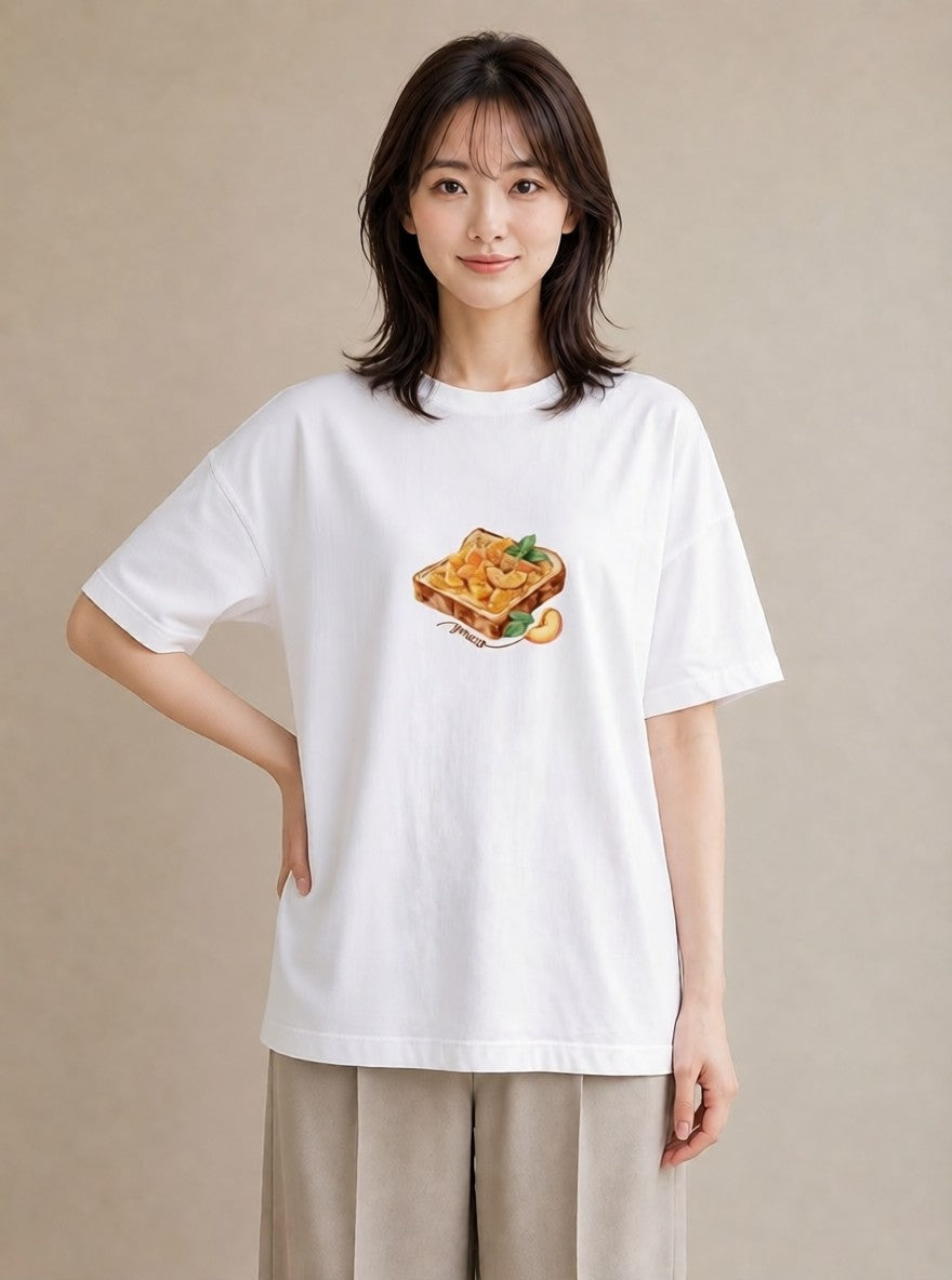 半袖Tシャツ レディース 目玉焼き 食べ物 フード イラスト カフェコーデ 親子 20代 白T YMAZO