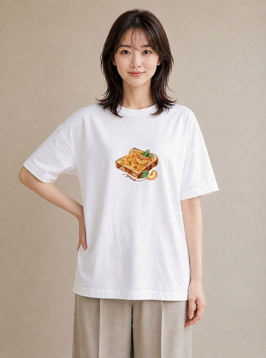 半袖Tシャツ レディース 目玉焼き 食べ物 フード イラスト カフェコーデ 親子 20代 白T YMAZO