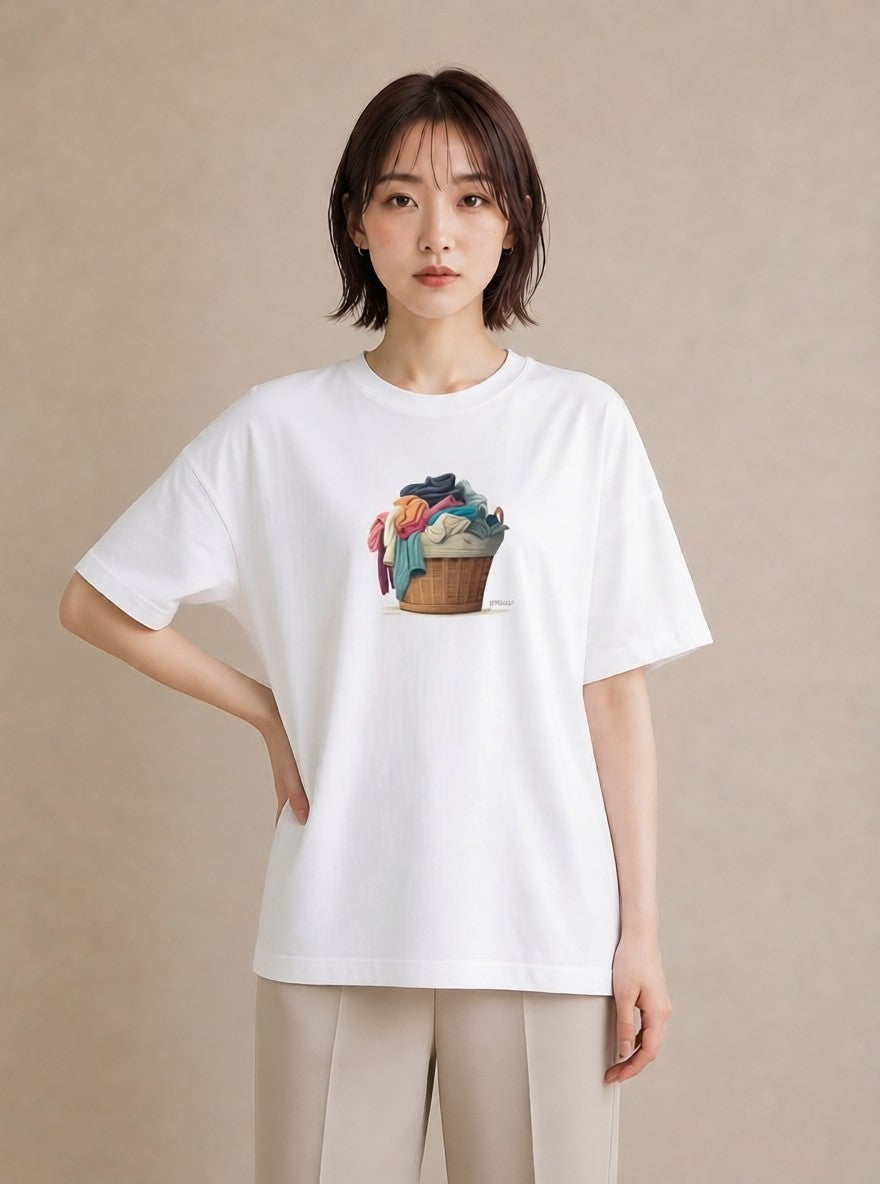 デザインTシャツ レディース 洗濯物 風 ナチュラル アンティーク イラスト ガーリー ペアコーデ 秋コーデ 白T YMAZO