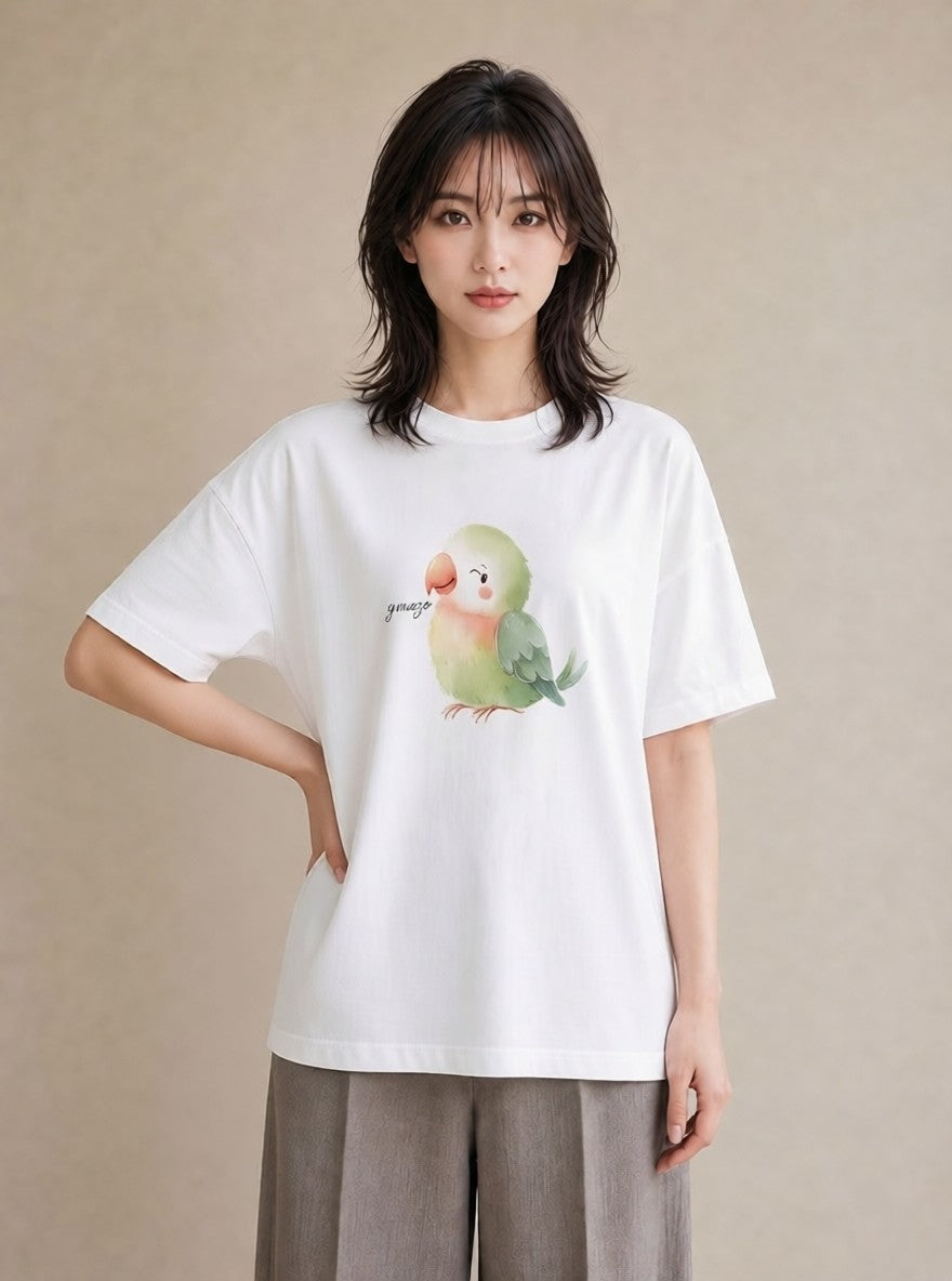 グラフィックTシャツ レディース オカメインコ ペット 動物 イラスト ラフ 社会人 女性 白T YMAZO