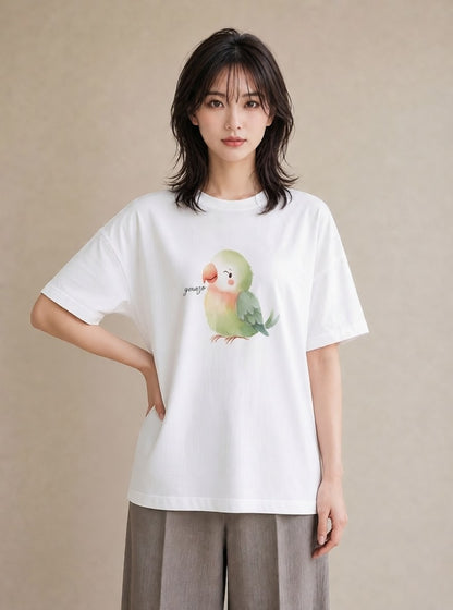 グラフィックTシャツ レディース オカメインコ ペット 動物 イラスト ラフ 社会人 女性 白T YMAZO