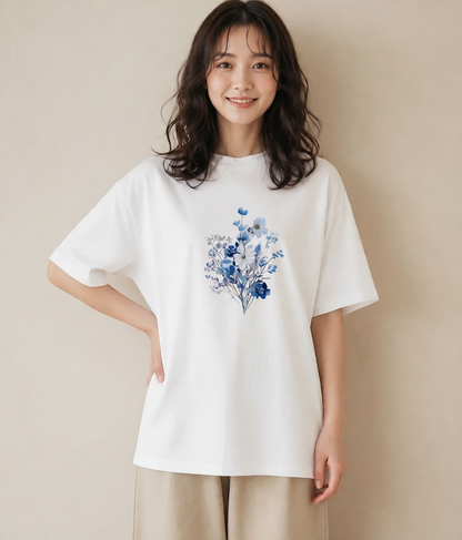 グラフィックTシャツ レディース 花 花柄 イラスト ラフ 綿100 デート 白T