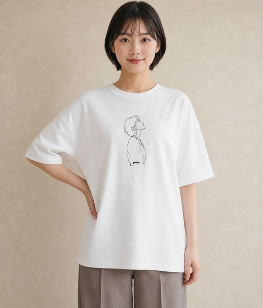Tシャツ レディース 女の子 ガール 後ろ姿 イラスト 個性的 デイリーウェア 休日 白T YMAZO