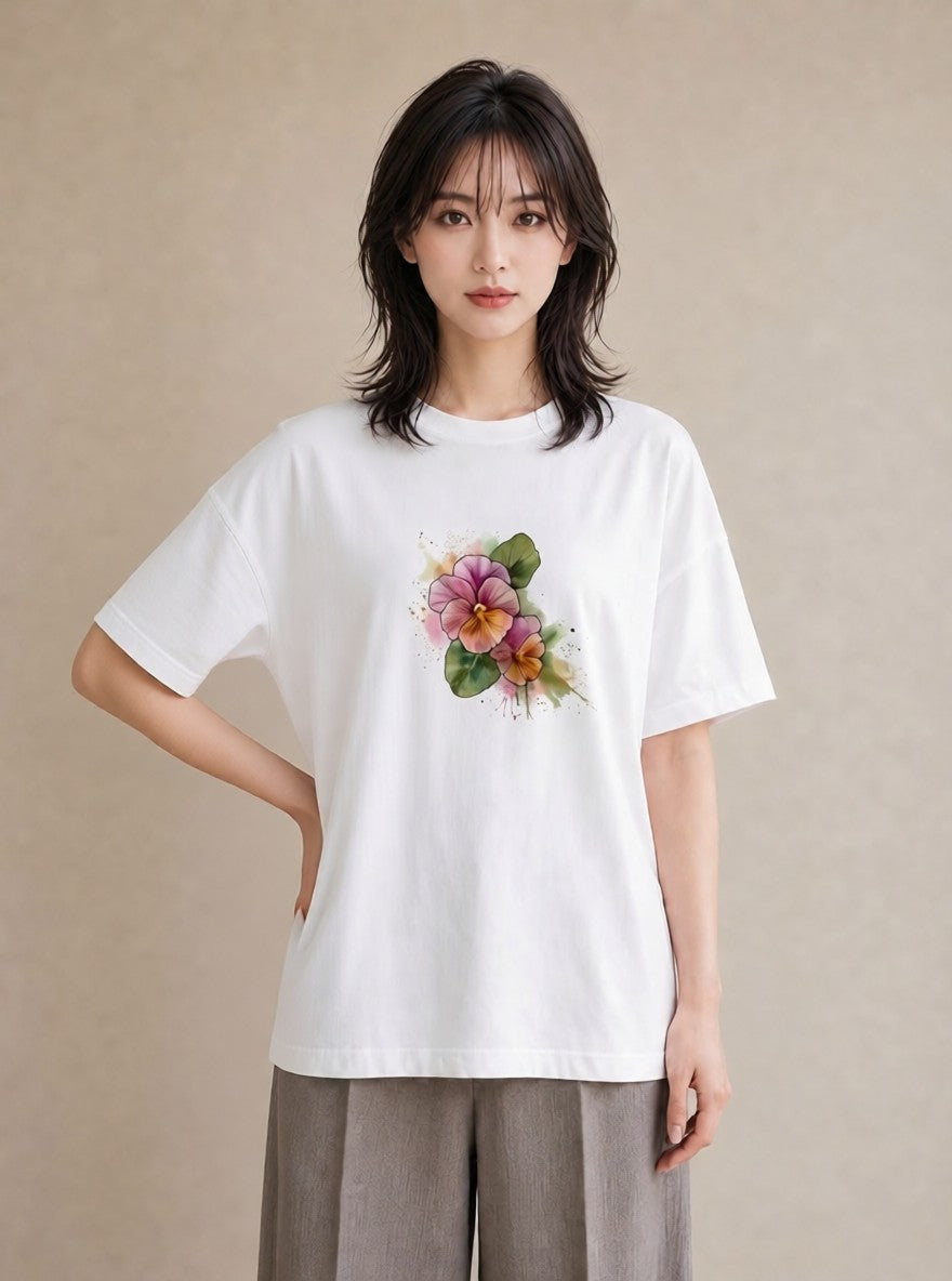 グラフィックTシャツ レディース あさがお 朝顔 花 花柄 イラスト シック 通勤 在宅 白T YMAZO