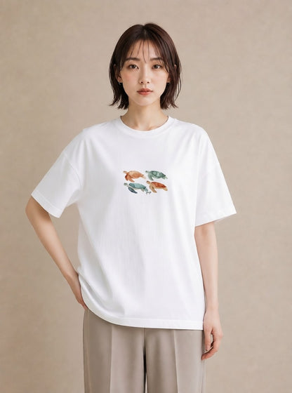 半袖Tシャツ レディース カメ ペット 動物 イラスト 個性的 普段着 週末コーデ 白T YMAZO