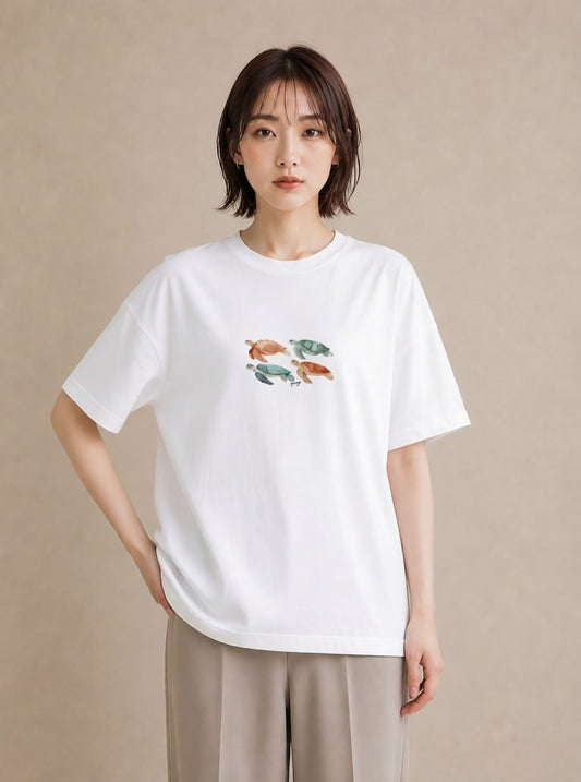 半袖Tシャツ レディース カメ ペット 動物 イラスト 個性的 普段着 週末コーデ 白T YMAZO