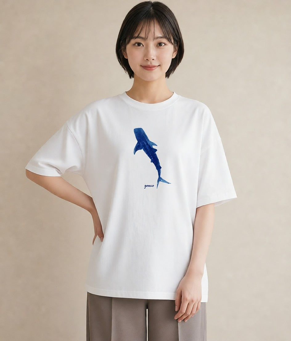 半袖Tシャツ レディース サメ 海の生き物 海 イラスト 20代 カジュアルコーデ 白T YMAZO