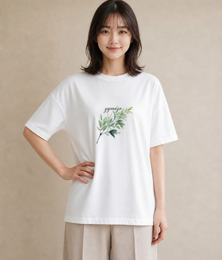 グラフィックTシャツ レディース ユーカリ 植物 ボタニカル イラスト ゆるコーデ ペアコーデ 秋コーデ 白T YMAZO
